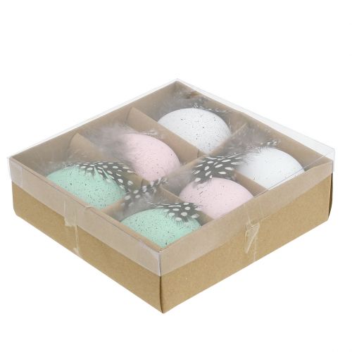 Floristik24 Plastic eggs with feather assorted 7cm 6pcs