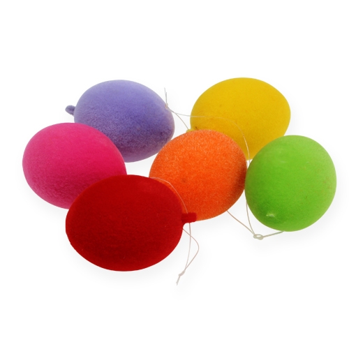 Floristik24 Decorative eggs for hanging flocked colorful Easter eggs 6cm 18pcs