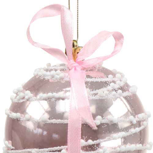 Floristik24 Christmas ball pink with bow Ø8cm 2pcs