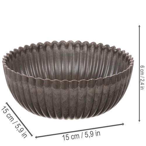 Set of 2 Anthracite Round Decorative Bowls with Ribbed Design – 15cm | Floristik24.co.uk