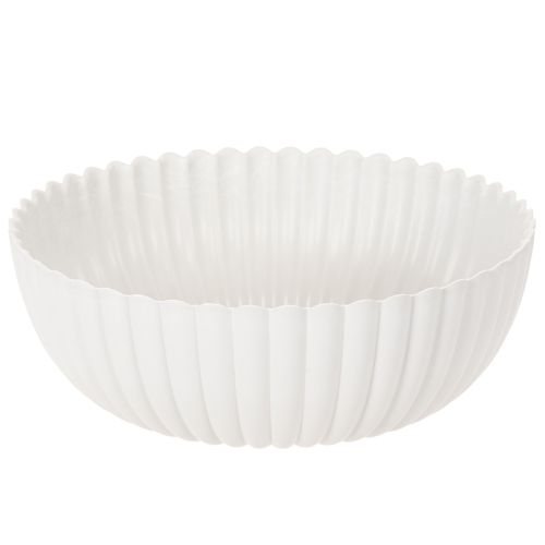 Large Ribbed Decorative Bowl in Light Grey – 25cm