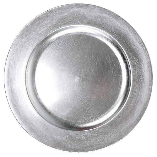 Floristik24 Plastic plate 25cm silver with silver leaf effect