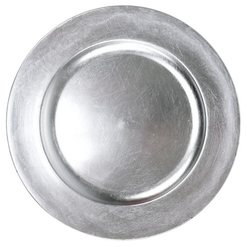 Plastic plate silver Ø33cm with glaze effect