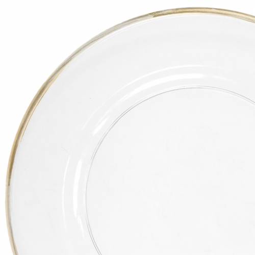 Decorative plate with gold rim clear plastic Ø33cm
