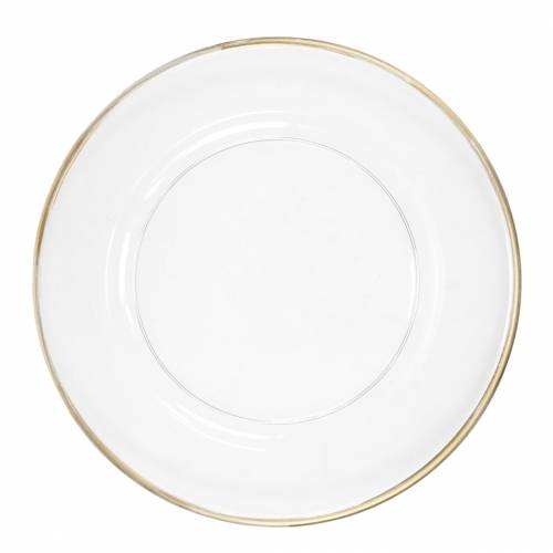 Decorative plate with gold rim clear plastic Ø33cm