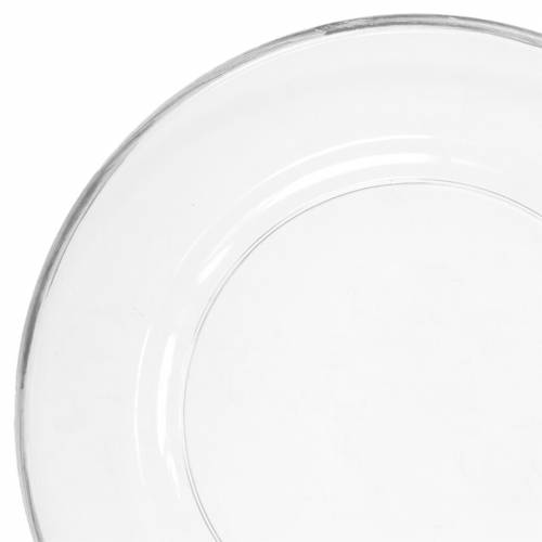 Product Decorative plate with silver rim clear plastic Ø33cm