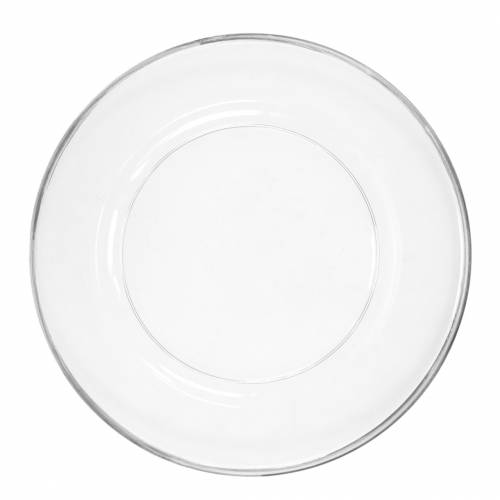 Product Decorative plate with silver rim clear plastic Ø33cm