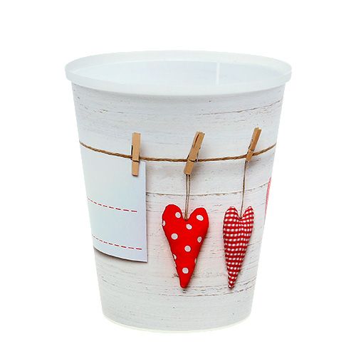 Floristik24 Plastic pot cream with hearts Ø12cm H13.5cm 1p