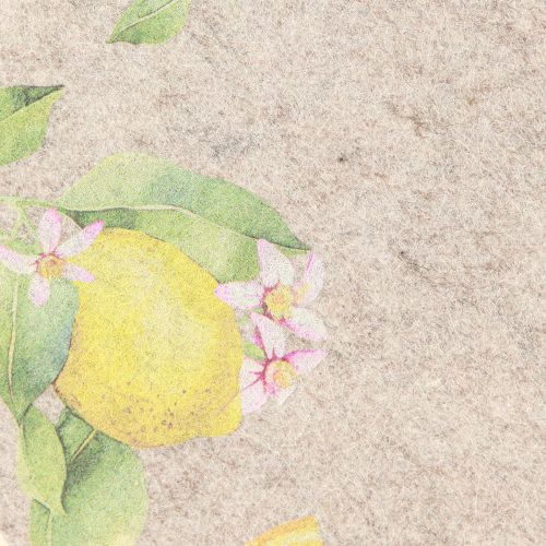Product Placemat Round Grey Felt Summer Lemon 31cm 2 Pcs