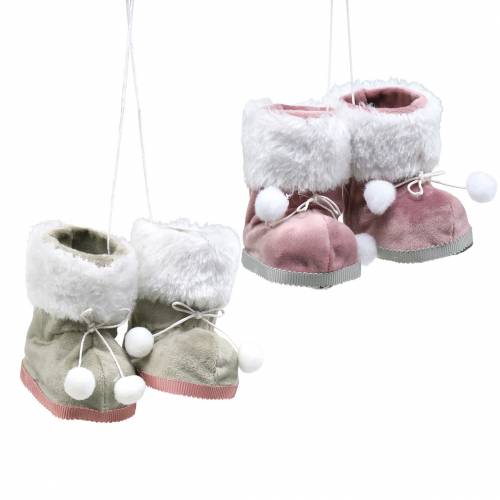 Christmas Tree Ornaments Plush shoe pair Gray / pink 10cm x 8cm 2pcs