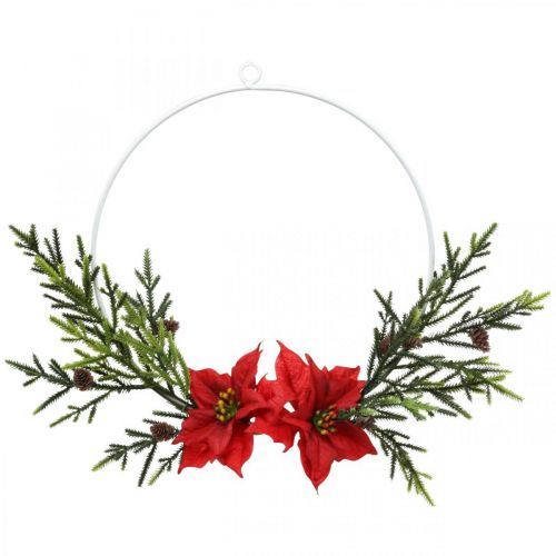 Product Decorative wreath poinsettia and coniferous branches artificially Ø30cm