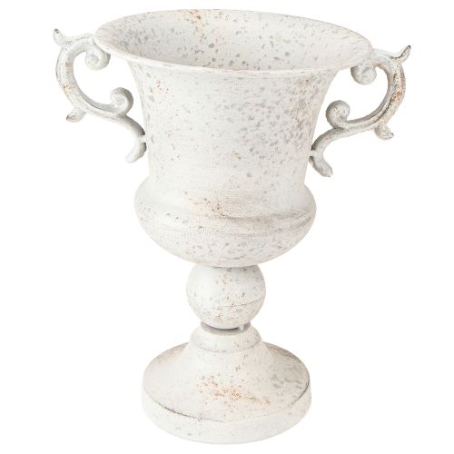 Product Cup with handle metal decorative planter grey white H29.5cm