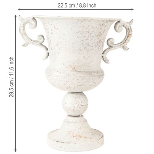 Product Cup with handle metal decorative planter grey white H29.5cm