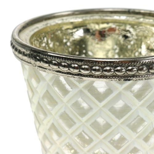 Floristik24 Tealight glass cup peasant silver H9cm