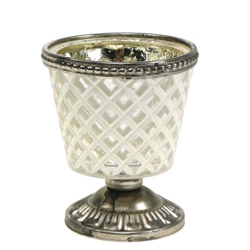 Floristik24 Tealight glass cup peasant silver H9cm