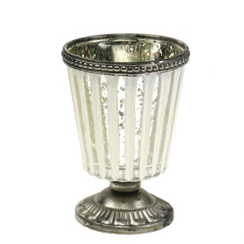 Floristik24 Tea light glass cup peasant silver H11cm