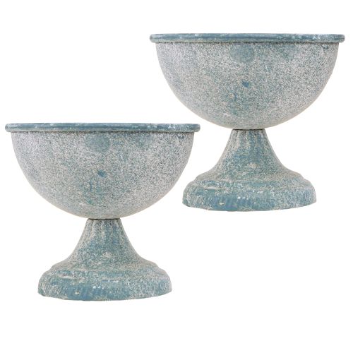 Product Cup Bowl Small Metal Blue White Antique Ø12cm H10.5cm 2pcs