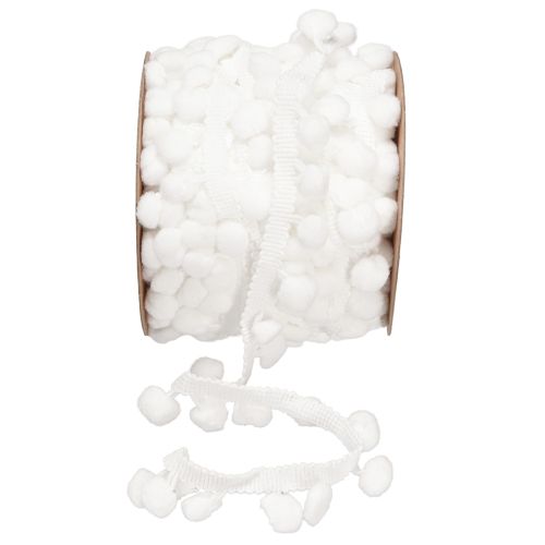 Pom Pom Ribbon White Decorative Ribbon with Pompoms 20mm 15m