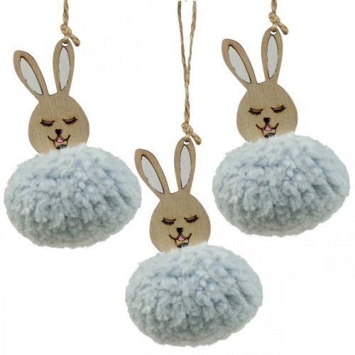 Floristik24 Puschelbunny blue deco pendant wood plush approx. 7×7×10cm 6pcs