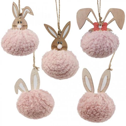 Floristik24 Pendant bunny pink wooden deco pendant Ø5cm-10cm 6 pieces