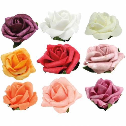 Product Foam rose Ø3.5cm different colors 48pcs