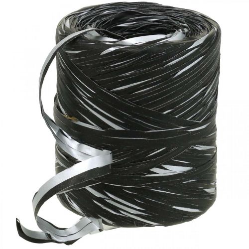 Floristik24 Raffia ribbon black silver gift ribbon deco ribbon 200m