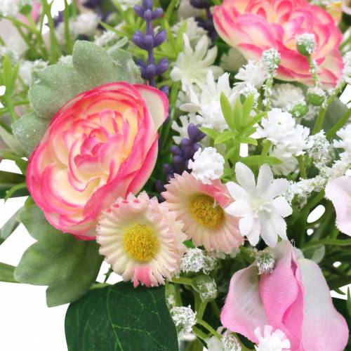 Floristik24 Artificial bouquet with ranunculus and bellis pink, white Ø20cm