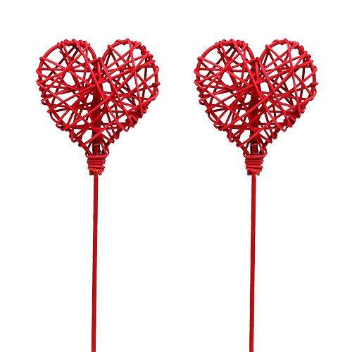 Floristik24 Rattan heart on stick red 7cm L45cm 18 pcs