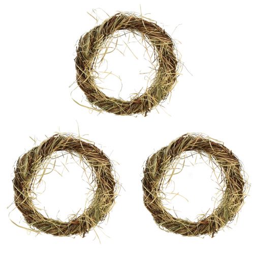 Vine wreath natural wreath with hay brown green Ø25cm 3 pcs