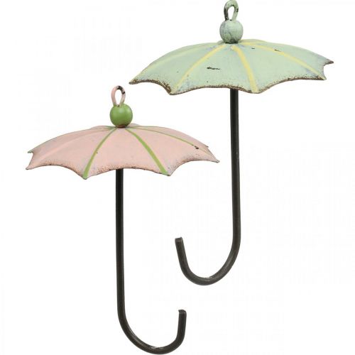 Floristik24 Umbrellas for hanging, spring decoration, umbrella, metal decoration pink, green H12.5cm Ø9cm 4pcs