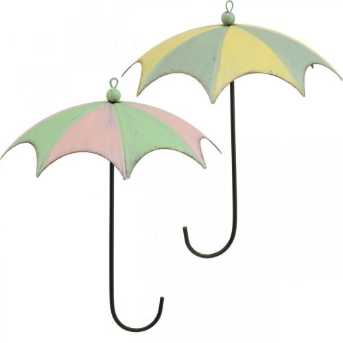 Floristik24 Metal umbrellas, spring, hanging umbrellas, autumn decoration pink/green, blue/yellow H29.5cm Ø24.5cm set of 2