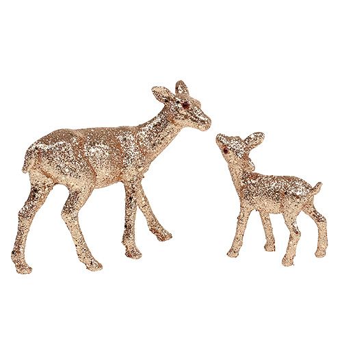 Floristik24 Deer with fawn 10cm light gold with mica