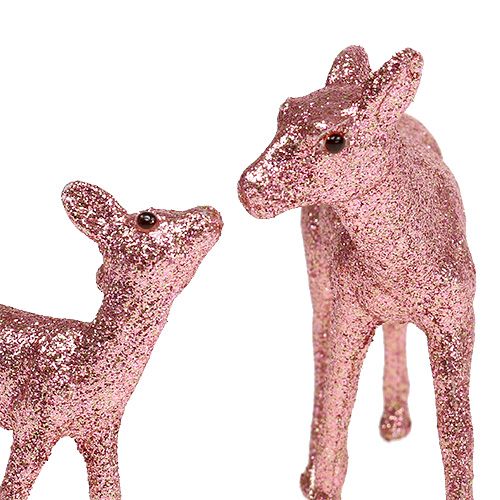 Floristik24 Deer with fawn 10cm pink with mica