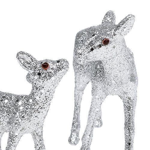 Floristik24 Fawn with fawn 10cm silver with mica