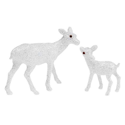 Floristik24 Deer with fawn 10cm white with mica