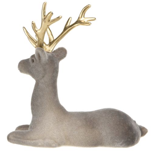 Product Sitting deer decoration flocked grey gold 15×6×15.5cm 3pcs
