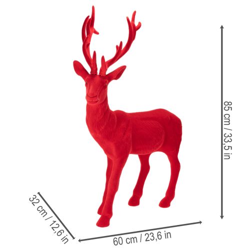 Large Red Flocked Standing Reindeer Decoration, 85 cm | Floristik24.co.uk