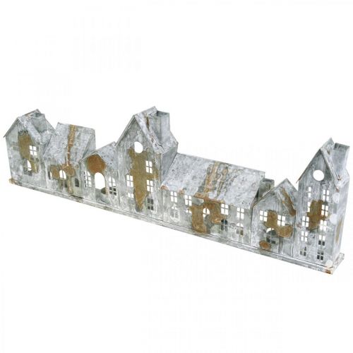 Light-up houses, window decorations, silver light houses, antique-look metal lantern, L67.5cm H20cm | Floristik24.co.uk