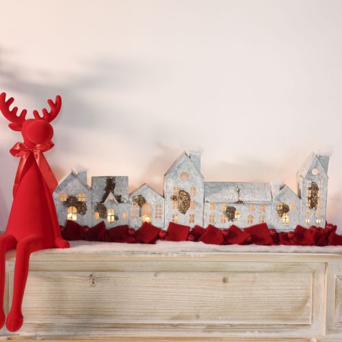 Light-up houses, window decorations, silver light houses, antique-look metal lantern, L67.5cm H20cm | Floristik24.co.uk