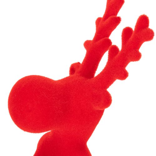 Red Flocked Lying Reindeer Decoration Set of 2 - 24cm | Floristik24.co.uk