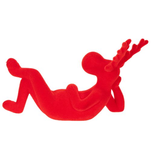 Red Flocked Lying Reindeer Decoration Set of 2 - 24cm | Floristik24.co.uk