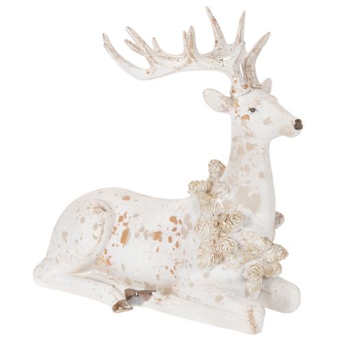 Sitting Reindeer Figurine with Antlers, 30cm, White and Grey, Indoor Decoration buy online | Floristik24.co.uk