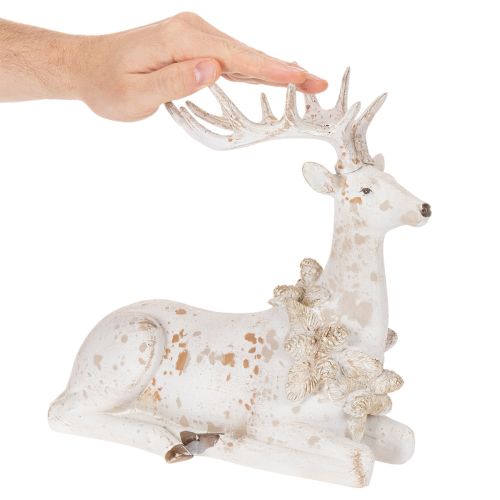 Sitting Reindeer Figurine with Antlers, 30cm, White and Grey, Indoor Decoration | Floristik24.co.uk