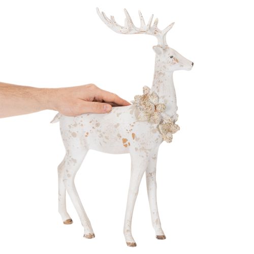 Decorative Resin Deer Figurine with Pinecone Detail, 49cm, White and Grey | Floristik24.co.uk