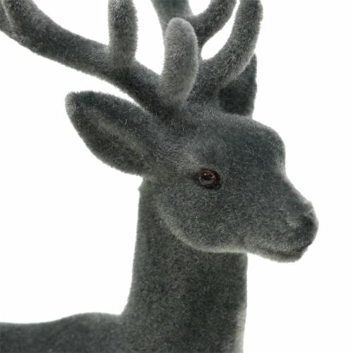 Product Decoration deer flocked grey 20cm 2 pcs
