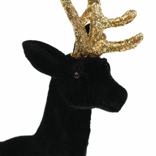 Product Decorative Deer Flocked Black, Gold 20cm 2 pcs