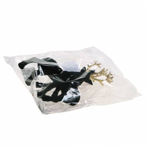 Product Decorative Deer Flocked Black, Gold 20cm 2 pcs