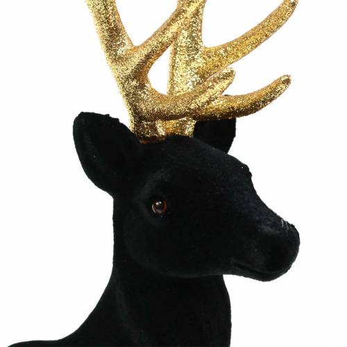 Product Deco deer flocked black, gold 40cm