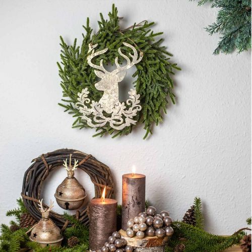 Product Reindeer for hanging, Christmas decoration, deer head, metal pendant golden antique look H23cm 2 pcs