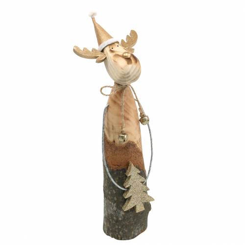 Natural branch reindeer with natural fir tree, Golden H27cm